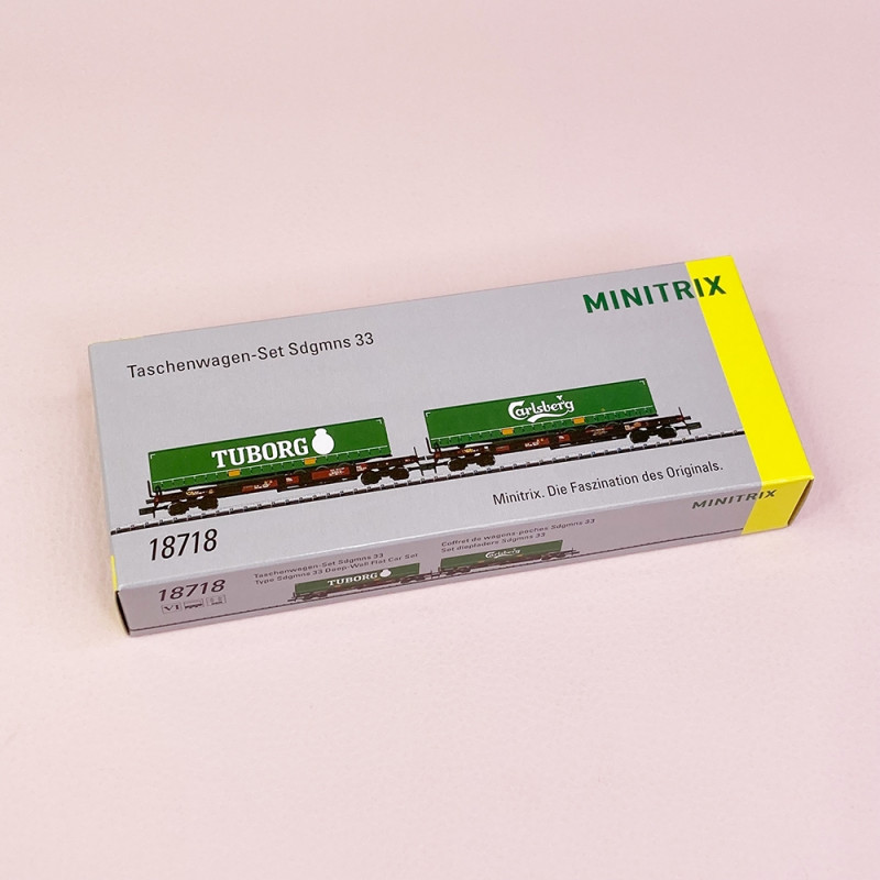 2 wagons poche Sdgmns 33 "Carlsberg et Tuborg" AAE, DB SR, Ep VI - MINITRIX 18718 - N 1/160-