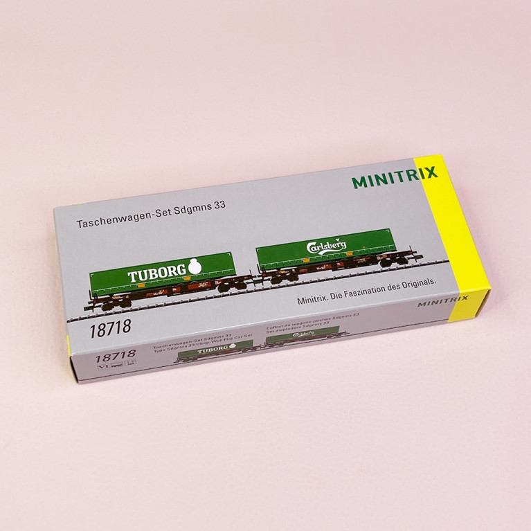 2 wagons poche Sdgmns 33 "Carlsberg et Tuborg" AAE, DB SR, Ep VI - MINITRIX 18718 - N 1/160-