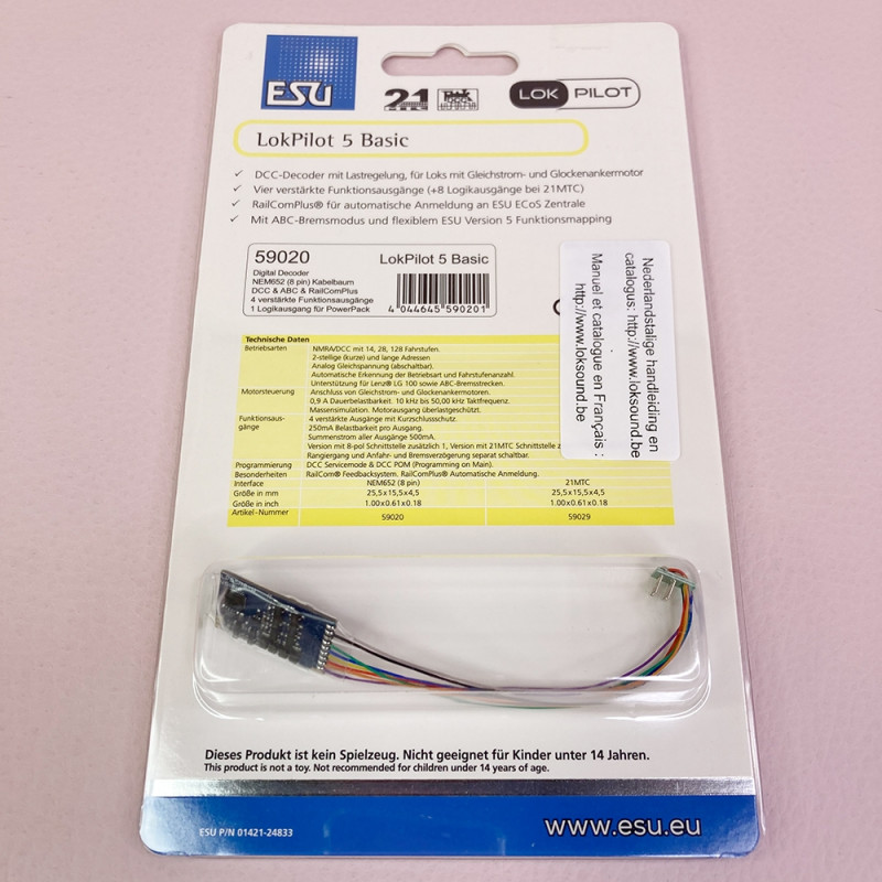 ESU 59020 HO - LOKOMOTIVNÍ DEKODÉR LokPilot 5 Basic DCC 8-pin NEM 652 - Foto 9