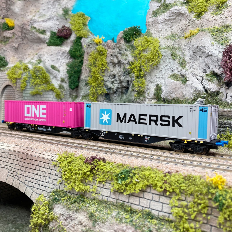 Wagon porte conteneurs SGGMRS90 "One / Maersk" PKP, Ep VI - MEHANO 90661 - HO 1/87