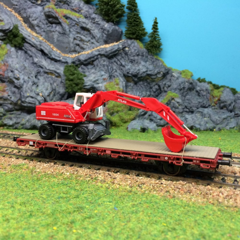 Wagon plat avec pelle à pneu Atlas-HO-1/87-KIBRI 