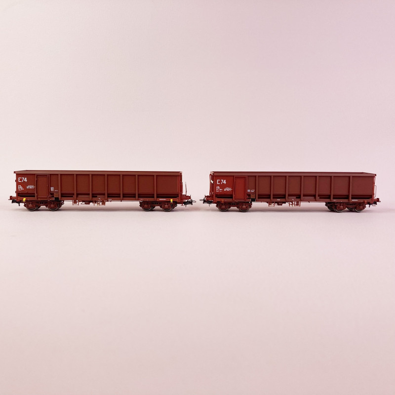 2 wagons tombereau FAS avec et sans passerelle reconstruit, Sncf, Ep V - REE WBSE016 - HO 1/87