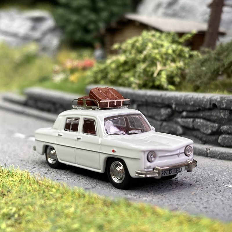 Renault 8 blanche, galerie et valises - SAI 1732 - HO 1/87