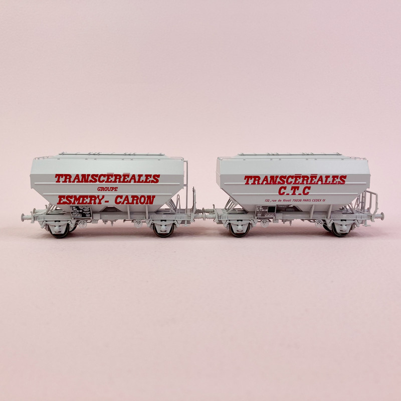 2 wagons trémies céréalier "Transcéréales Esmery-Caron et CTC", Sncf, Ep IV - REE WB729 - HO 1/87