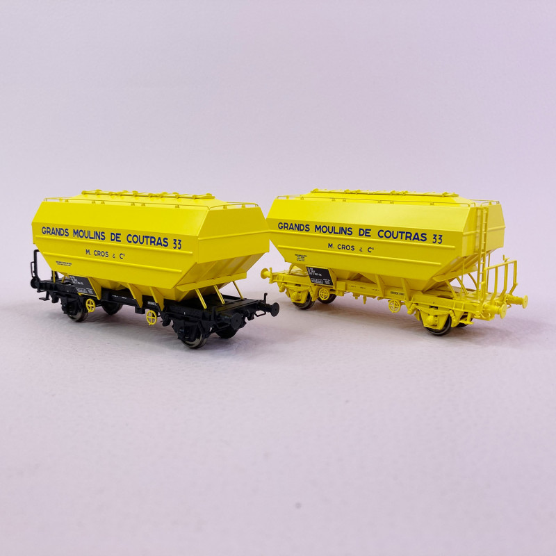 2 wagons trémies céréalier "Grands Moulins de Coutras", Sncf, Ep IV - REE WB732 - HO 1/87