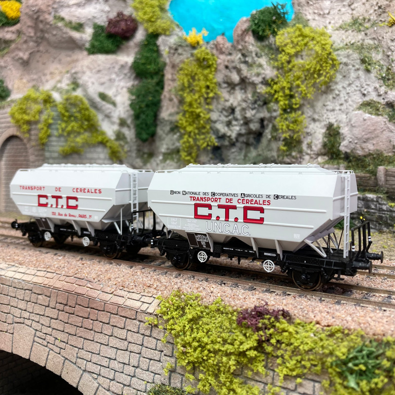 2 wagons trémies céréalier "CTC et UNAC", Sncf, Ep III - REE WB723 - HO 1/87