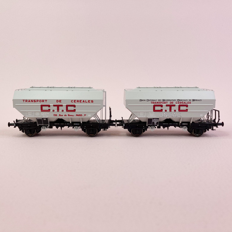 2 wagons trémies céréalier "CTC et UNAC", Sncf, Ep III - REE WB723 - HO 1/87