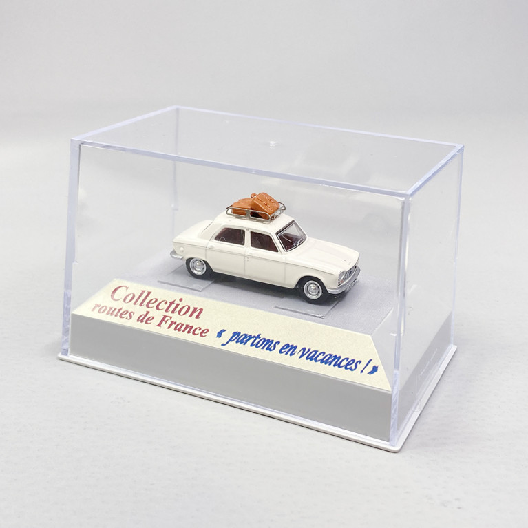 Peugeot 204, Blanc Courchevel, galerie et valises - SAI 1722 - HO 1/87