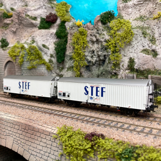 2 wagons frigorifique HI court, logo "STEF" bleu, Sncf, Ep III - LSMODELS 30235 - HO 1/87