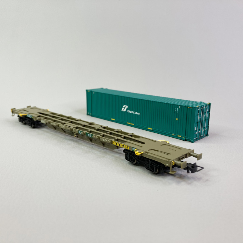 WAGON PORTE CONTENEURS A 4 ESSIEUX SGNSS - LIVREE MARRON CHARGE Avec Conteneur Martino Cemat