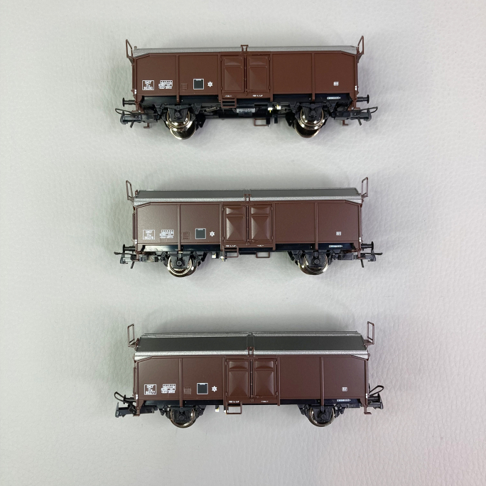 3 wagons tombereau Tms à toit coulissant, Sncf, Ep III - ROCO 77020 - HO 1/87