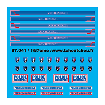 Police Municipale décalcomanies-HO 1/87-TCHOUTCHOU 87041
