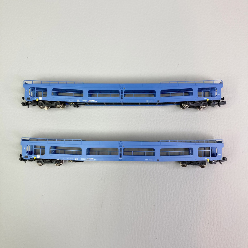 2 wagons porte autos DDm 916, livrée bleue, DR, Ep IV - ARNOLD HN4409 - N 1/160