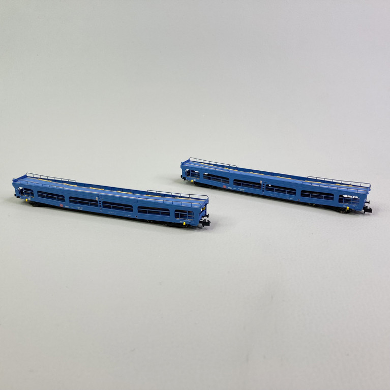 2 wagons porte autos DDm 916, livrée bleue, DB, Ep VI - ARNOLD HN4410 - N 1/160