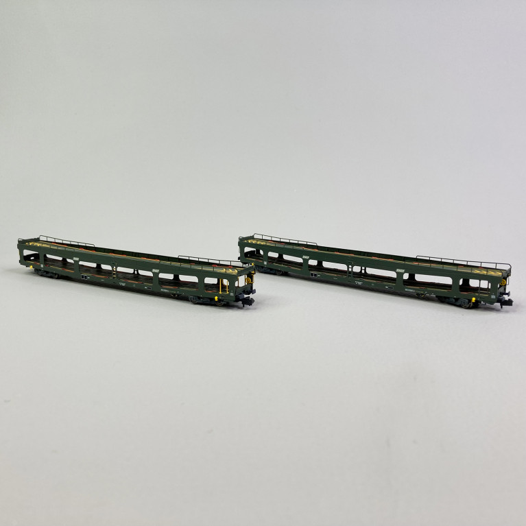 2 wagons porte autos DD DEV 66, logo encadré blanc, SNCF, Ep IV - ARNOLD HN4411 - N 1/160