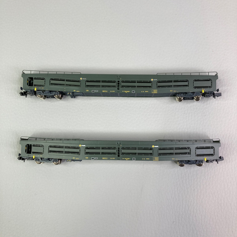 2 wagons porte autos DDMA, livrée d'origine, Renfe, Ep IV - ARNOLD HN4413 - N 1/160