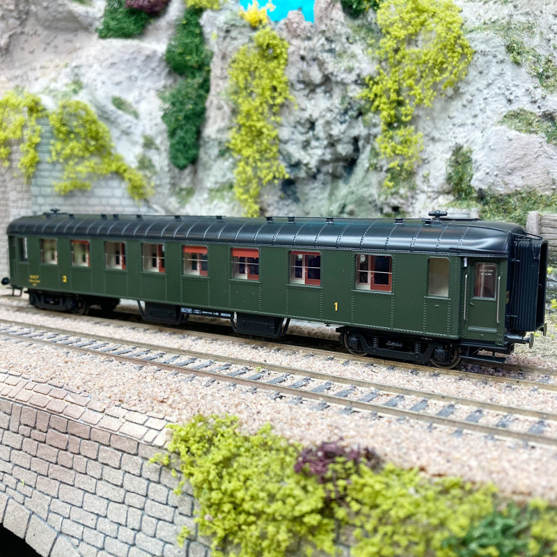 Voiture OCEM RA A3B5, mixte 1/2CL, ex-midi toit noir, Sncf, Ep IIIa - REE VB-379 - HO 1/87