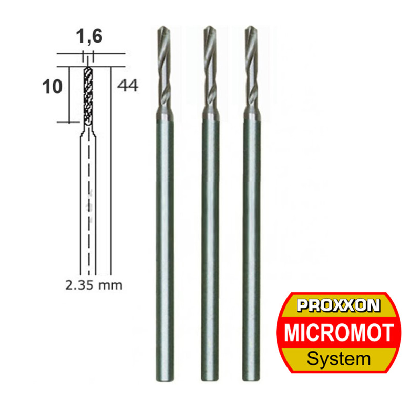 Forets HSS en acier "wolfram-vanadium", Ø 1.6 mm (x3) - PROXXON 28858 Forets HSS en acier "wolfram-vanadium", Ø 1.6 mm (x3) - PROXXON 28858