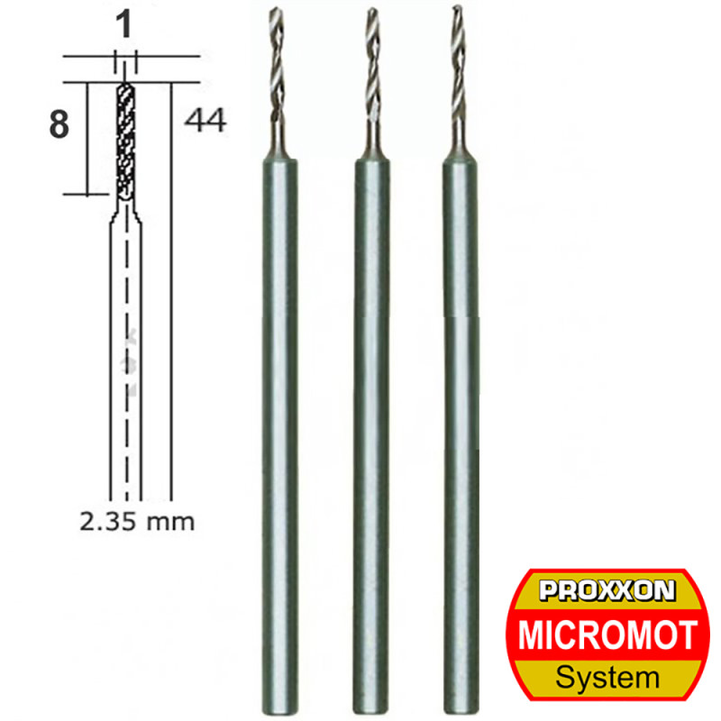 Forets HSS en acier "wolfram-vanadium", Ø 1 mm (x3) - PROXXON 28854