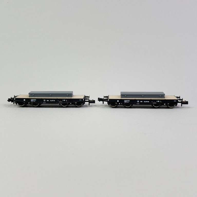 2 wagons plat charge lourde Ssy, avec chargement, ÖBB, Ep III - FLEISCHMANN 845607 - N 1/160
