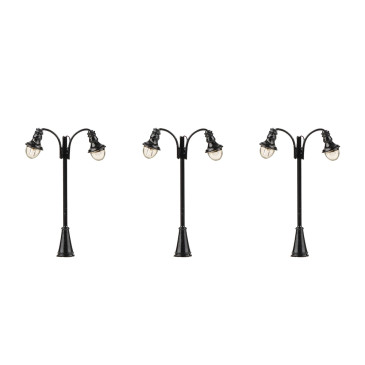Lampadaire double cintré à LED 60 mm (x3) - FALLER 272130 - N 1/160