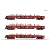 3 wagons plats à ranchers Res, transport de sable, DR, Ep IV - ROCO 77042 - HO 1/87