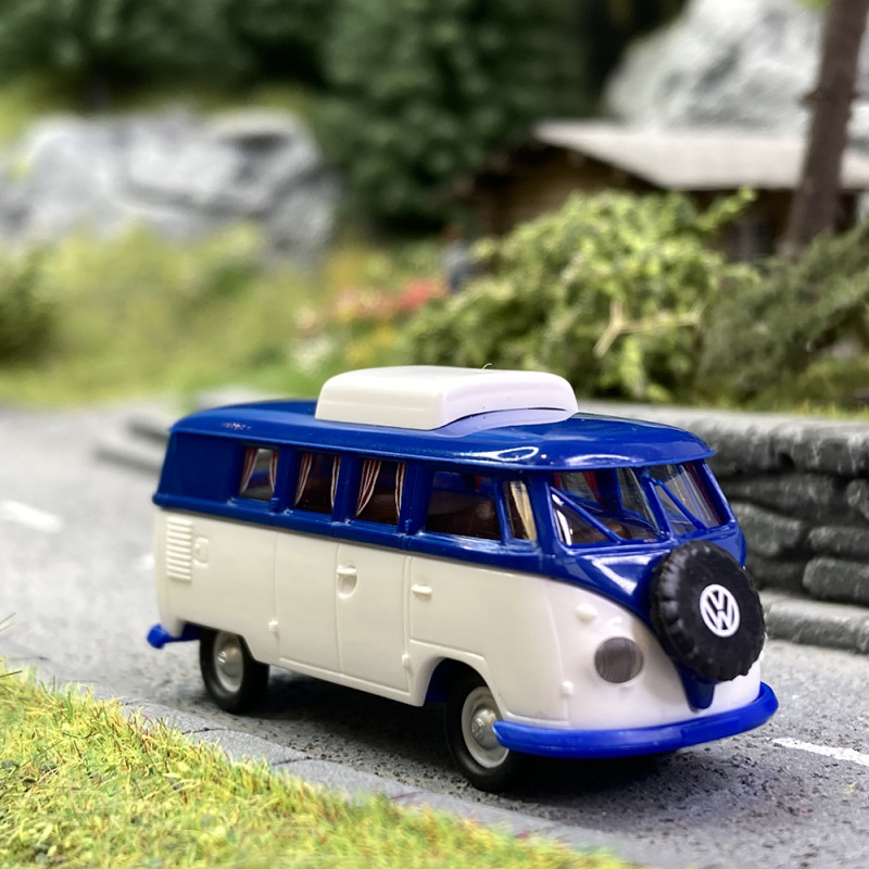 Combi VW T1b Split Camper / Westfalia, Bleu - BREKINA 31618 - HO 1/87