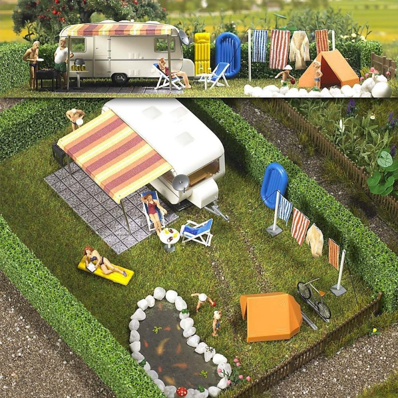 Scène de camping avec accessoires-HO-1/87-BUSCH 6023