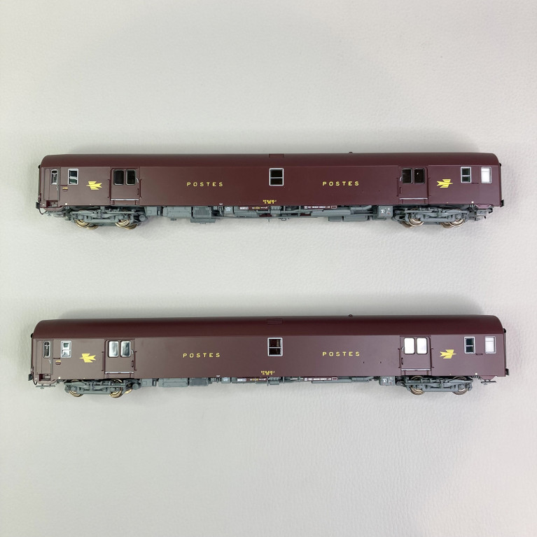 2 voitures PTT, PA UIC, livrée brun PTT, Sncf, Ep IV - LSMODELS 40443 - HO 1/87