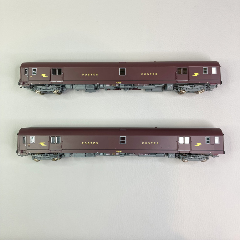 2 voitures PTT, PA UIC, livrée brun PTT, Sncf, Ep IV - LSMODELS 40444 - HO 1/87