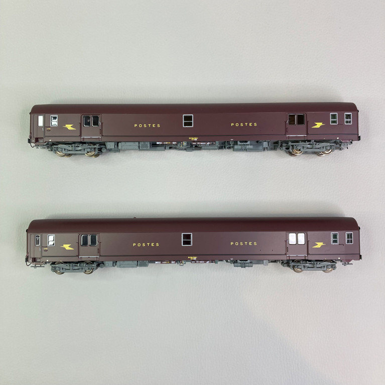 2 voitures PTT, PA UIC, livrée brun PTT, Sncf, Ep IV - LSMODELS 40444 - HO 1/87