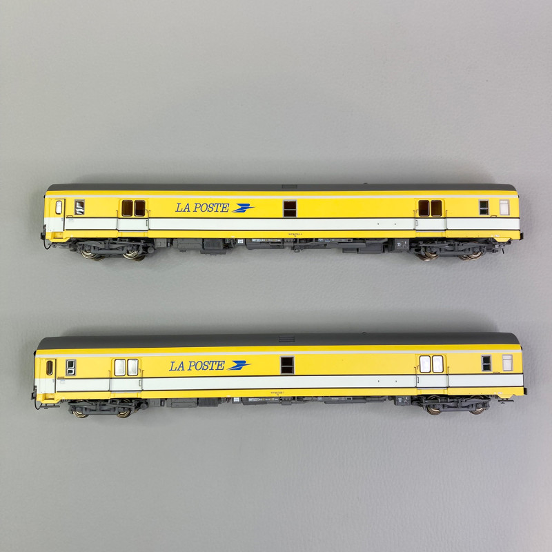 2 voitures La Poste, PA UIC, livrée jaune / blanc, Sncf, Ep IV - LSMODELS 40445 - HO 1/87