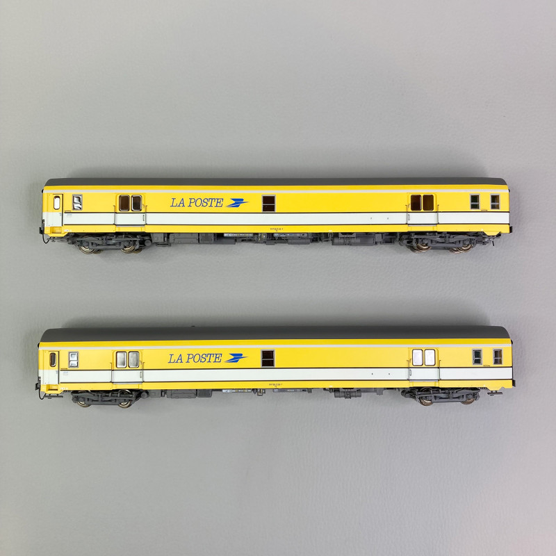 2 voitures La Poste, PA UIC, livrée jaune / blanc, Sncf, Ep IV - LSMODELS 40445 - HO 1/87