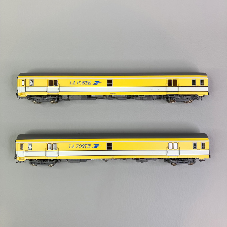2 voitures La Poste, PA UIC, livrée jaune / blanc, Sncf, Ep IV - LSMODELS 40445 - HO 1/87