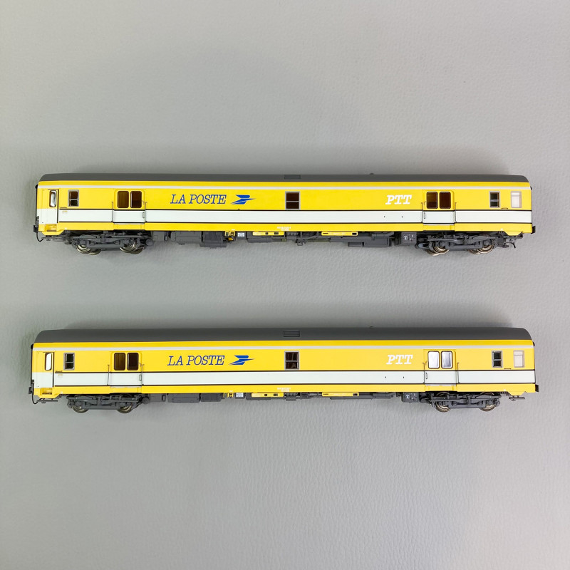 2 voitures La Poste, PA UIC, livrée jaune / blanc, Sncf, Ep IV - LSMODELS 40446 - HO 1/87