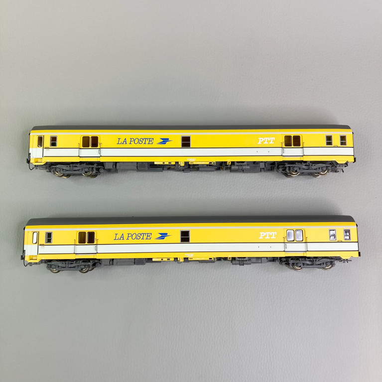 2 voitures La Poste, PA UIC, livrée jaune / blanc, Sncf, Ep IV - LSMODELS 40446 - HO 1/87