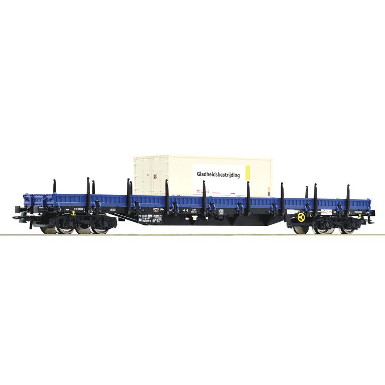 Wagon plat rebords bas à ranchers Regs avec conteneur, ProRail, Ep VI - ROCO 77686 - HO 1/87