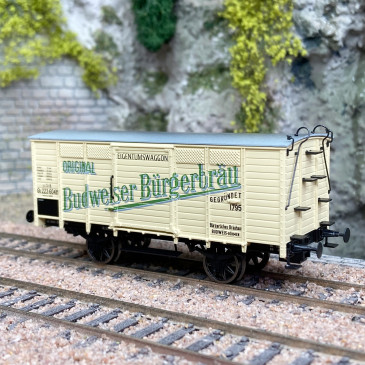 Wagon couvert type GB, "Budweiser Bürgerbräu", K.K.STs.B., Ep I - BRAWA 48041 - HO 1/87
