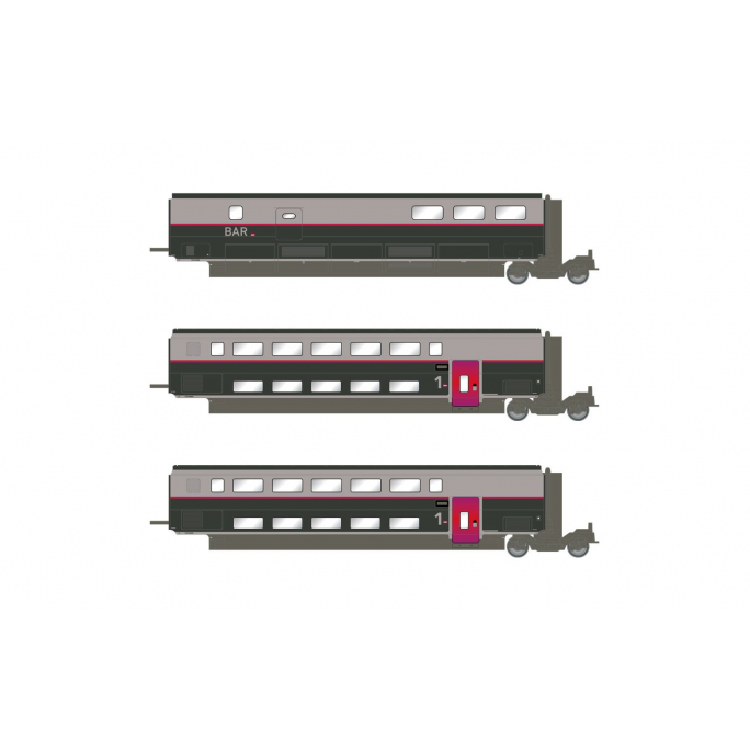 3 voitures (bar), TGV Duplex Carmillon, Sncf, Ep VI - JOUEF HJ3016 - HO 1/87