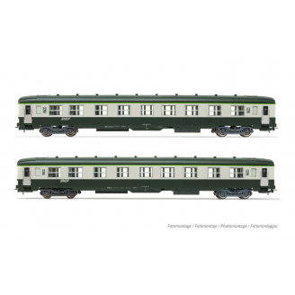 2 voitures DEV AO 2CL, U59 B9 (ex A9), logo nouille, Sncf, Ep IV et V - JOUEF HJ4182 - HO 1/87