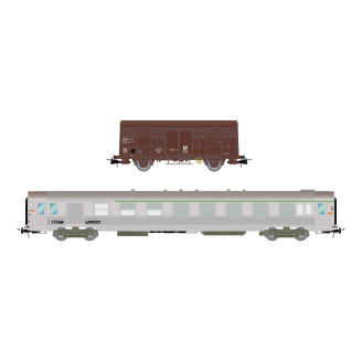 Train de maintenance, voiture DEV inox et Wagon G4, Sncf, Ep IV et V - JOUEF HJ4183 - HO 1/87