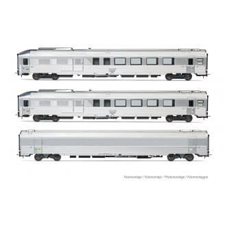 3 voiture inox "Train Expo" Set 1/2, Sncf, Ep VI - JOUEF HJ4178 - HO 1/87