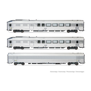 3 voiture inox "Train Expo" Set 1/2, Sncf, Ep VI - JOUEF HJ4178 - HO 1/87