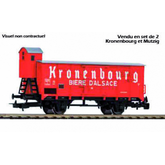2 wagons couverts "Kronenbourg et Mutzig", Sncf, Ep III - PIKO 97307 - HO 1/87