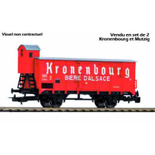 2 wagons couverts "Kronenbourg et Mutzig", Sncf, Ep III - PIKO 97307 - HO 1/87