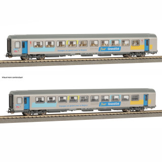 2 voitures Corail Fluo, Grand Est, 1CL et 2CL, Sncf, Ep VI - PIKO 94500 - N 1/160