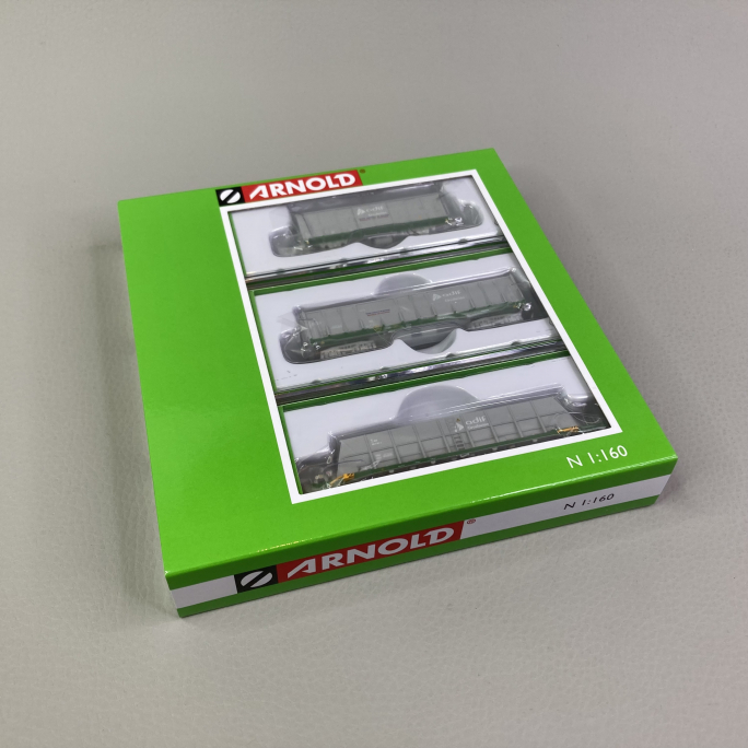 3 wagons de marchandises, couvert, trémie et tombereau, ADIF, Ep V et VI - ARNOLD HN6553 - N 1/160