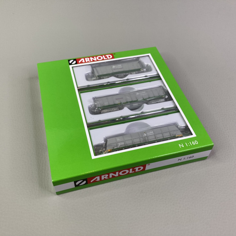 3 wagons de marchandises, couvert, trémie et tombereau, ADIF, Ep V et VI - ARNOLD HN6553 - N 1/160