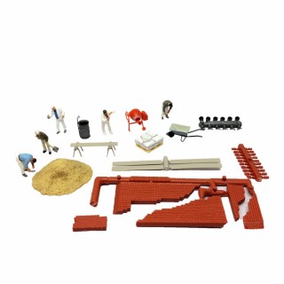 Set figuriens et accessoires de travaux maçonnerie-HO-1/87-PREISER 10542