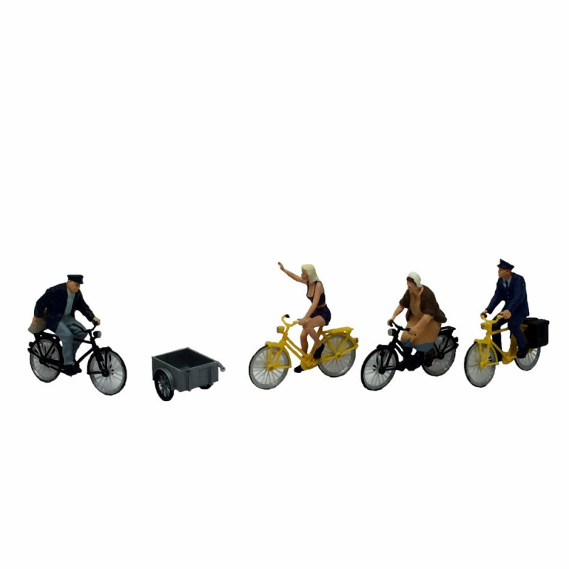 Figurines Preiser 1/87 - Cyclistes à Une Intersection - 3 Figurines Peintes à La Main Pour Modélisme Ferroviaire HO